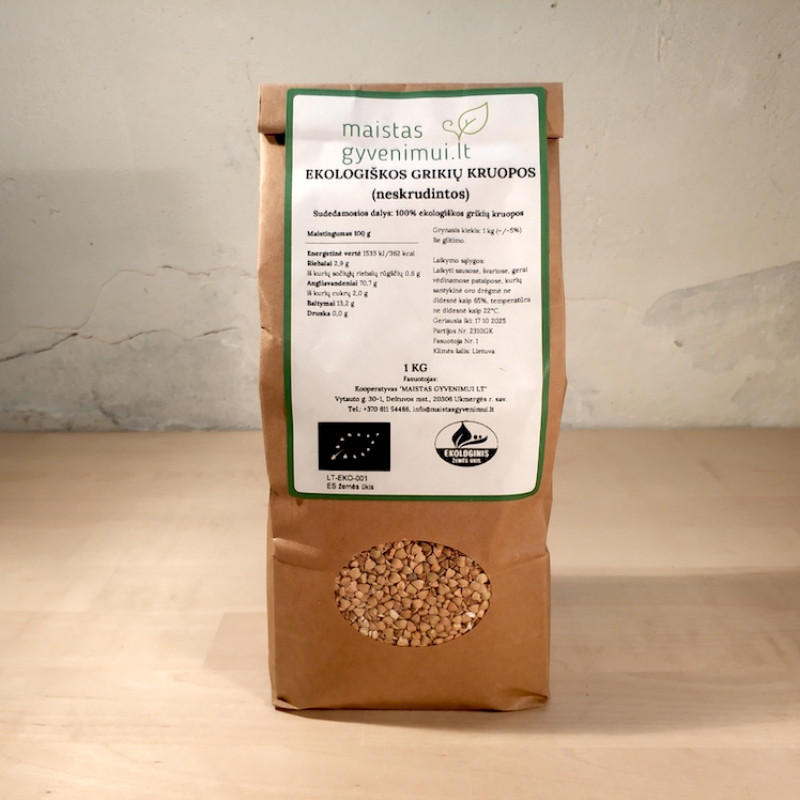 Ekologiškos grikių kruopos, neskrudintos (žali grikiai) 1 kg