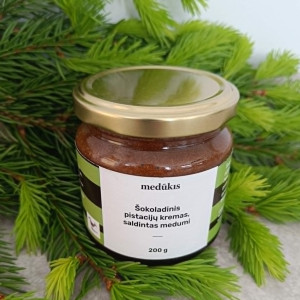 Šokoladinis pistacijų kremas, saldintas medumi